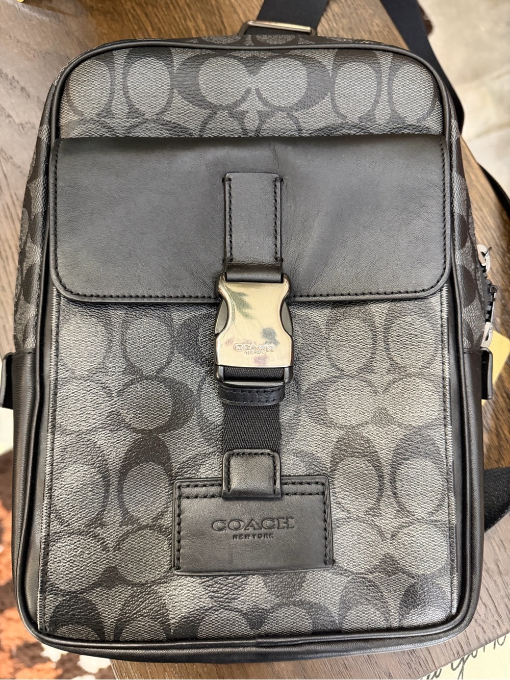 Coach Men's Black/Gray Signature Messenger Sling Bag